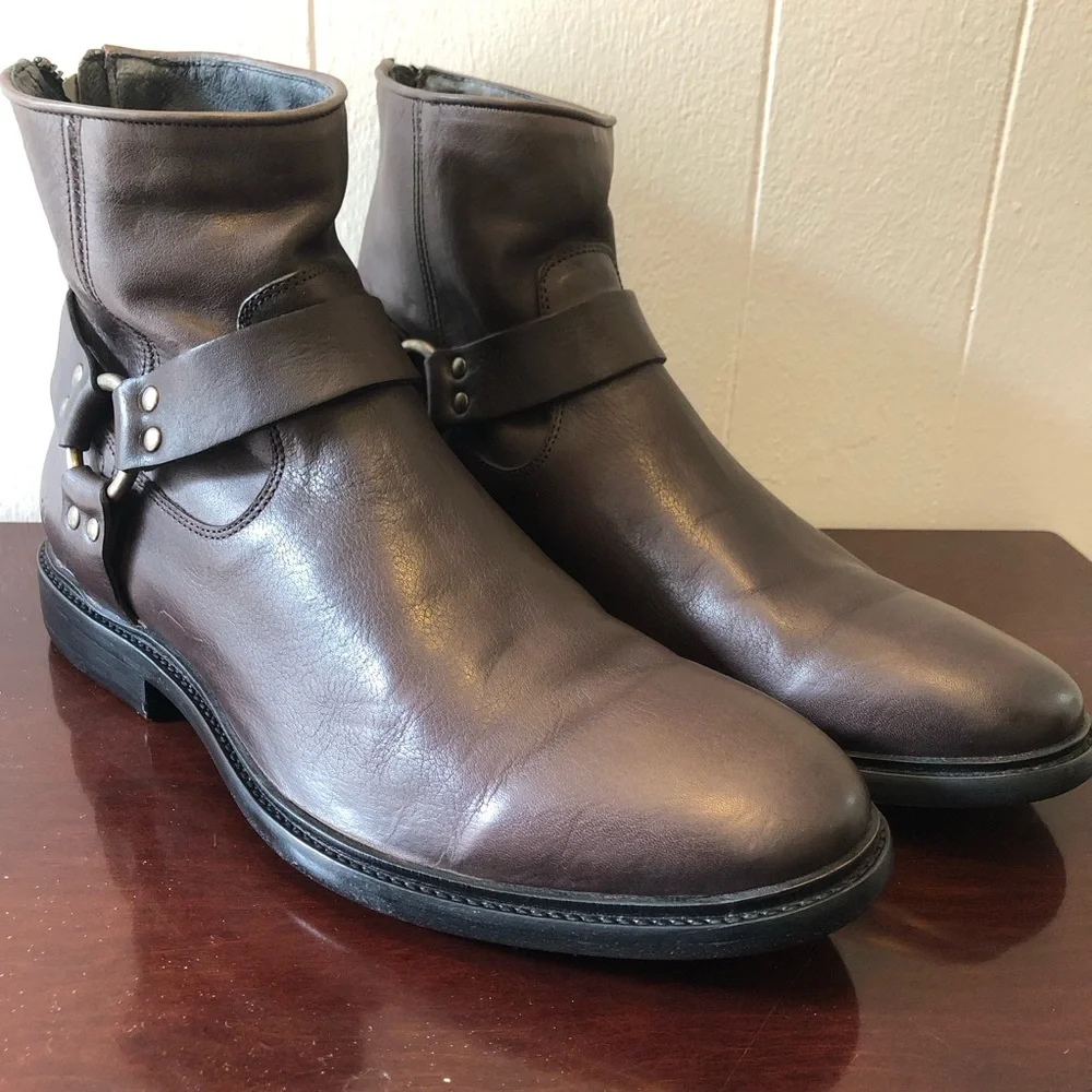 Frye Men Sz 10 Dark Brown Leather Harness Ankle Boots